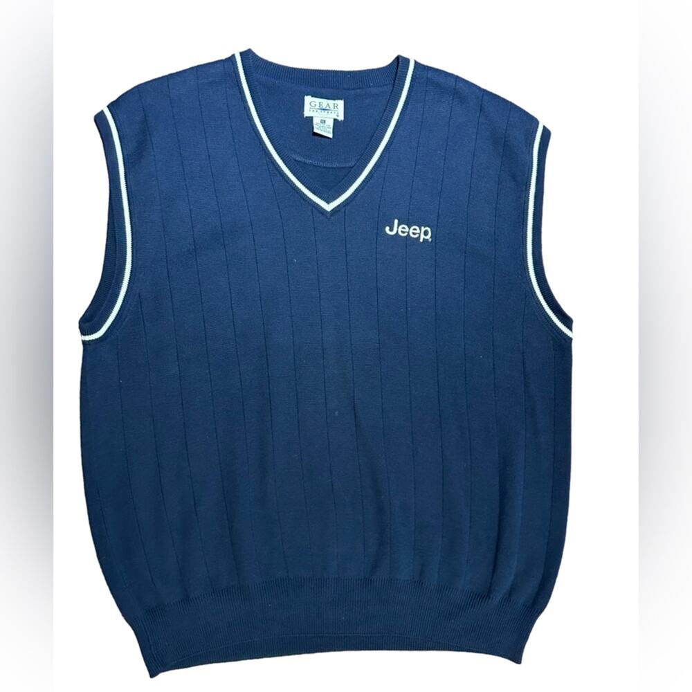 Gear for Sports Mens XL V-neck Navy Cotton Sweater Vest Jeep Embroidered